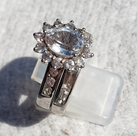 NWT White Topaz Set of 2 Rings in Platinum Over Sterling Silver 4.75 ctw - Picture 2 of 9